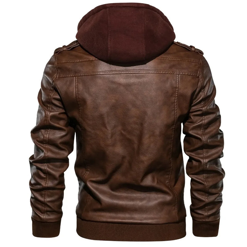 Leather Vintage Locomotive PU Leather Jacket Autumn And Winter Detachable Men's Hooded Jacket