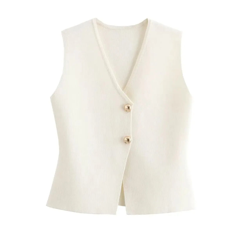 Knit Sleeveless Vest Woman Button New Spring Cropped - View 6 | SAMAG