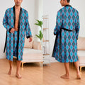 Men's Ice Silk Sleepwear Two-piece Set Kimono Bathrobe Gown Long Robe Pajamas Set Print Tiger Loose Casual Homewear Lounge Wear