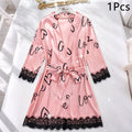 Women'S Letter Print V-Neck Sexy Lace Trim Elegant Satin | SAMAG