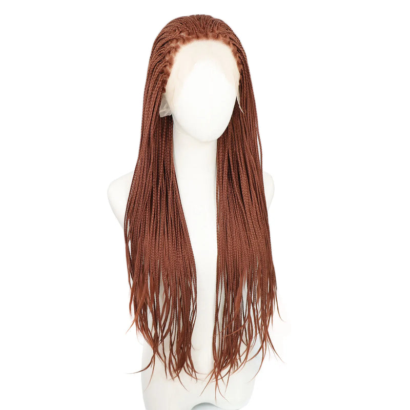 Reddish Brown Colored Box Braided Wigs Braids For Black Women 26Inch Long Crochet Braids Synthetic Hair 13x3 Lace Front Wigs