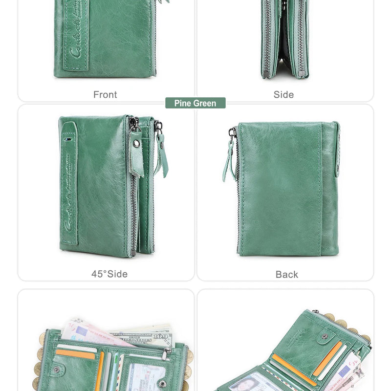 CONTACT'S Fashion Genuine Leather Women Wallet Bifold Card Holder Coin Purse Small Women's Purse Money Clip Men Pocket Wallets