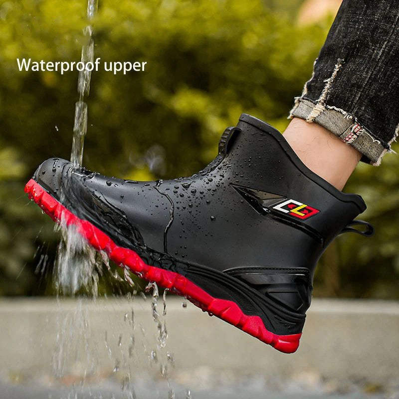Workwear Style Outdoor Work Commuting Fishing Kitchen Anti Slip Waterproof Men's Flat Bottomed High-Quality Rubber Boots Rain Bo