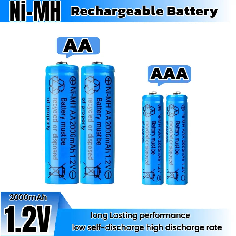 AA AAA 2000mAh 1.2V 1-60 Pcs Battery Rechargeable 2A 3A Ni-MH Batteries with Quick Charger for Toys Mouse Keyboard Flashlights