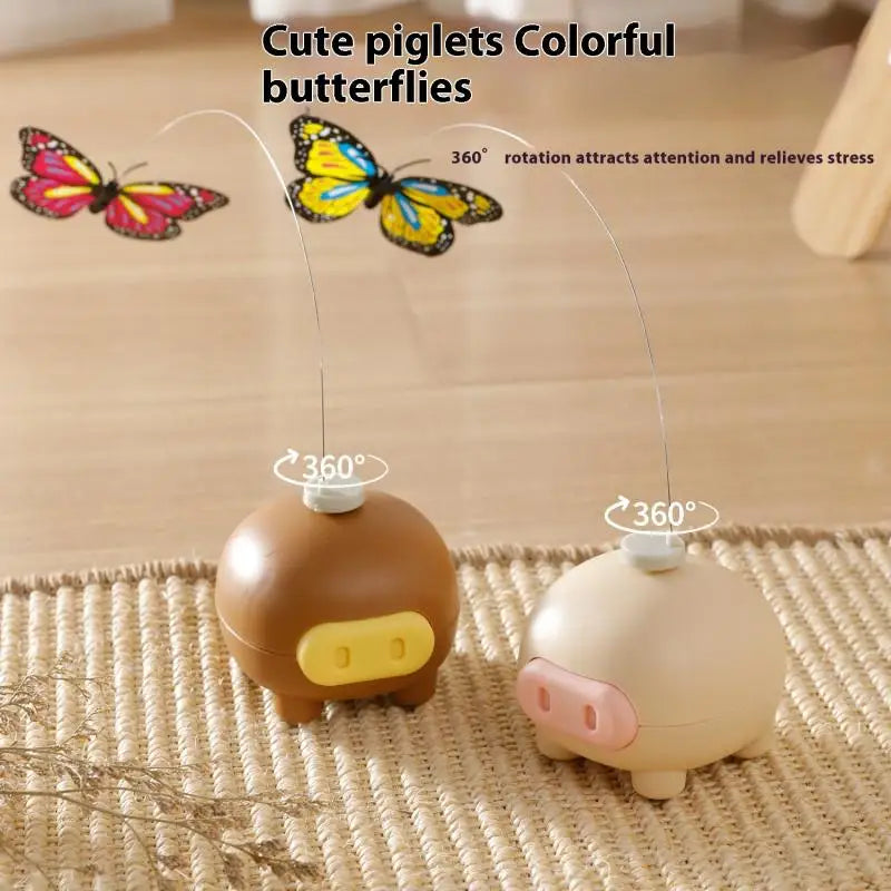 Electronic Interactive Cat Teasing Toys Electric Intelligent Automatic Rotate Cute Pig Funny Electric Rotating Butterfly Toys