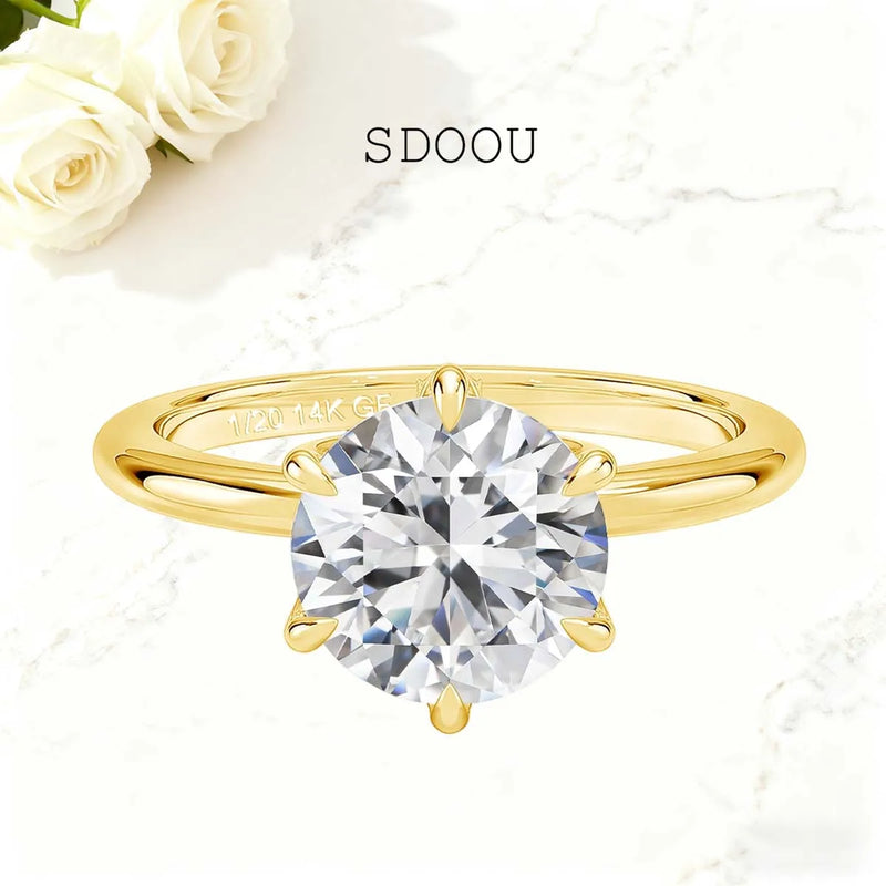 SDOOU Elegant 14K Gold Filled Six Claw Solitaire Moissanite Ring 1/2/3ct D VVS1 Round Cut  Everyday Wear Jewelry Gift for Women