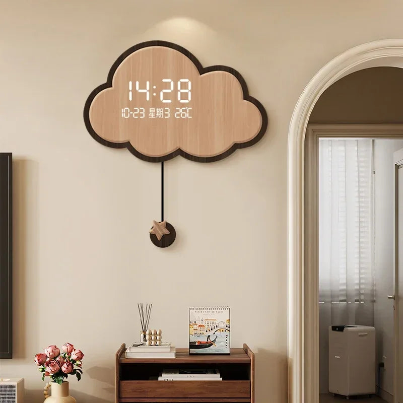 Cloud-Shaped Wall Clock LED Perpetual Calendar 2024 Motion-Sensor Silent Mechanism Long Battery Life