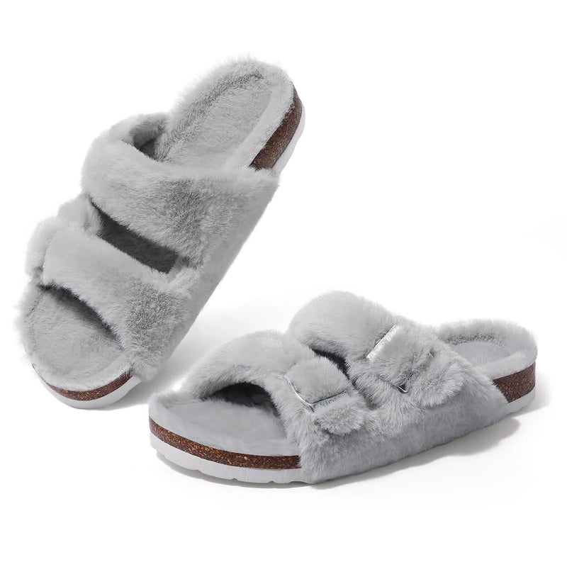 Evshine Winter Fur Clogs Slippers For Women Men Cork Footbed Plush Lined Mules Fuzzy Suede Potato Shoes Warm Furry House Clogs