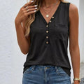 Women's V Neck Henley Tank Top Loose Fit Sleeveless Casual Clothing with Pocket Summer Womens Tops