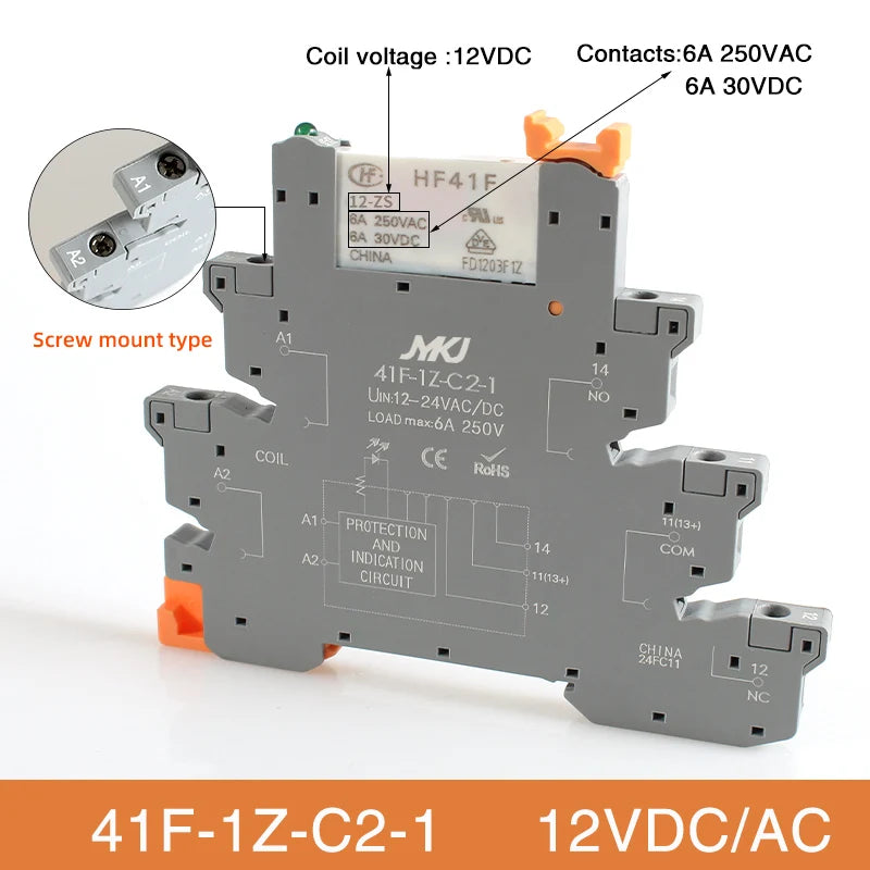 Din Rail Slim Relay Module 41F - 1Z - C4 - 1 Integrated PCB Mount Power With Holder 12V 24V ACDC 220V - Visuel 9 | SAMAG
