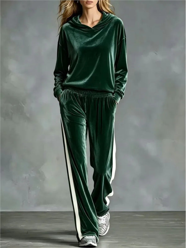 AAutumn New Women's Hooded Sweatshirt Trousers 2-piece Casual Loose Velvet Sports Fashion Patchwork Female Trousers Suit 2026