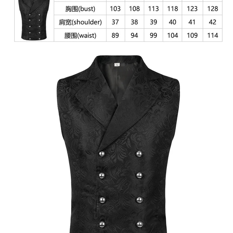 Men's Black Suit Vest; Jacquard Fabric, Double-breasted, Sleeveless, V-neck Vests; Available in White, Blue, and Champagne.