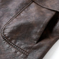 Men's 3 Buttons, Vintage Motorcycle Imitation Faux Leather Suit, Faux Leather Jacket, Business Casual, Large Lapel Suit Jacket