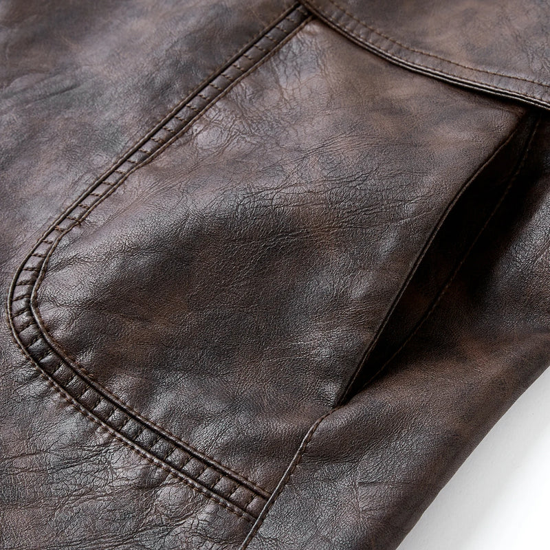 Men's 3 Buttons, Vintage Motorcycle Imitation Faux Leather Suit, Faux Leather Jacket, Business Casual, Large Lapel Suit Jacket