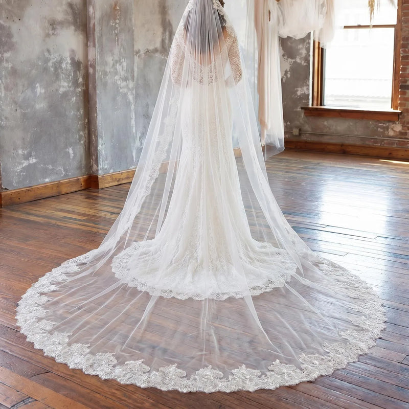 Customized Long Mantilla Veil with Eyelash Lace, 2.5m/3m - View 2 | SAMAG