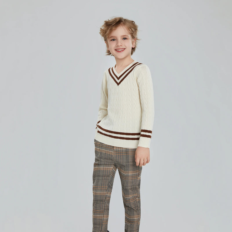 AS Beige Collection AW25 Corduroy Dress Children Knitting Sweater Boys Overalls Check Pants Brothers Sisters Family Matching
