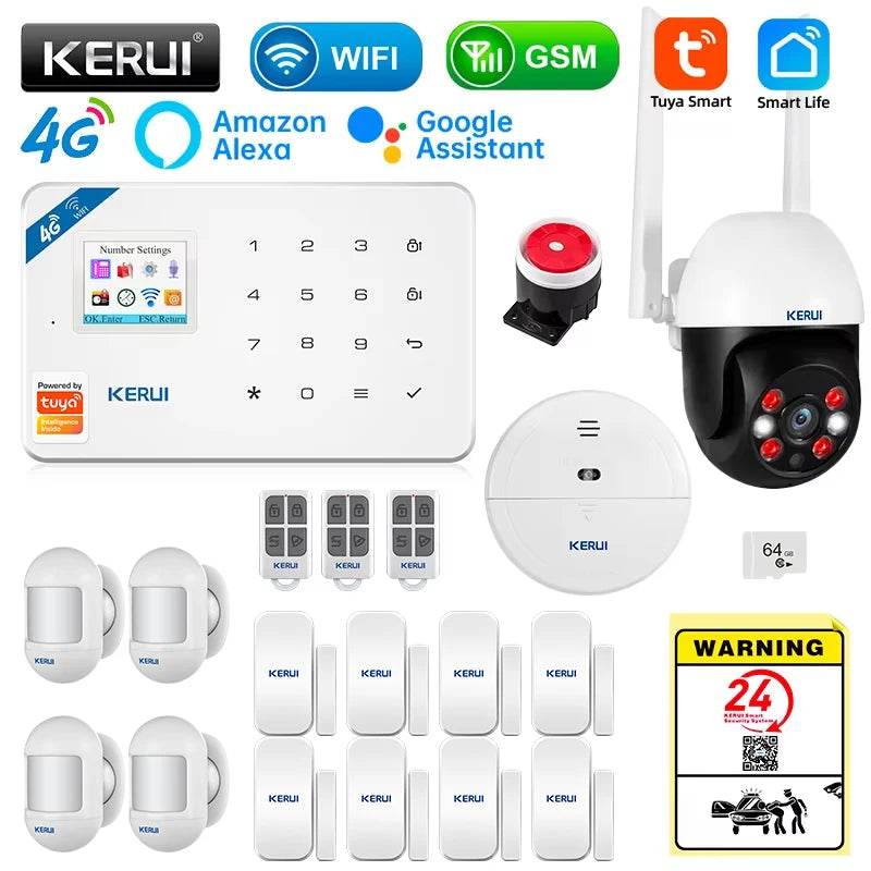 KERUI W184 4G WIFI GSM Alarm Security Alarm System Kit Wireless Home Tuya Smart APP Control Motion Sensor Burglar Support Alexa