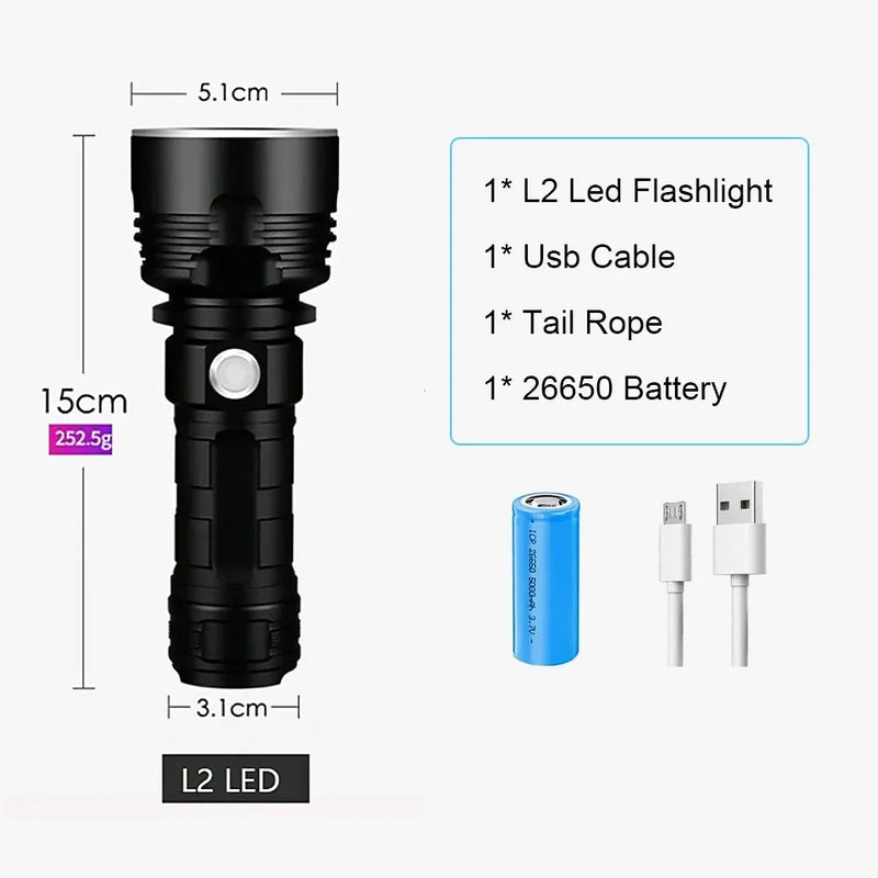 High Power XHP70 LED Flashlight Tactical Torch USB Rechargeable Lantern Waterproof Lamp Ultra Bright Lantern For Camping Outdoor