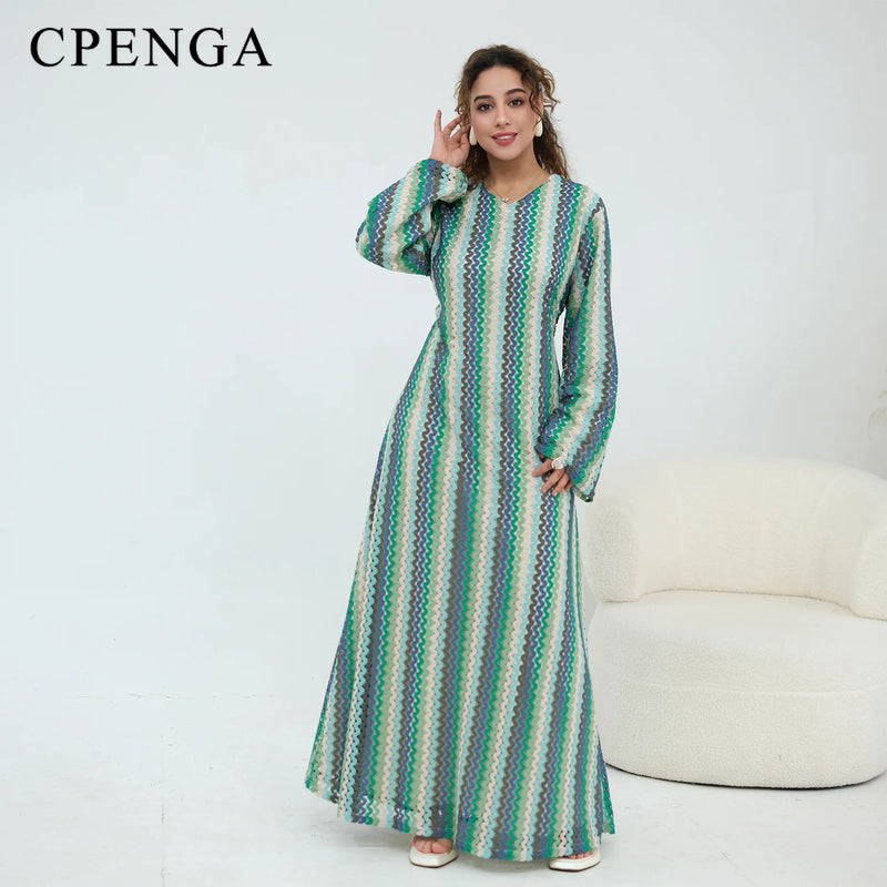 2 Layer Dubai Abaya Muslim Woman Dress Chevron Loose | SAMAG