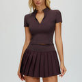 VITALINOVO Tennis Skirt Sets for Women Zipper V Neck Shirts Top Matching High Waisted Pleated Athletic Workout Golf Skort Women