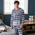 Autumn and Winter Men's Pajamas Simple Casua Homewear Sleepwear Warm Coral Fleece Nightwear Plus Size Dinosaur and Bear Pattern