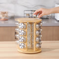 Bamboo Seasoning Rack with Glass Jars Countertop with Bottle Set Revolving Rotating for Cooks | SAMAG