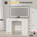White Makeup Vanity with 11 Drawers and Glass Top Adjustable Brightness Lighting Mirror for Bedroom 3 Lighting Modes Makeup Des
