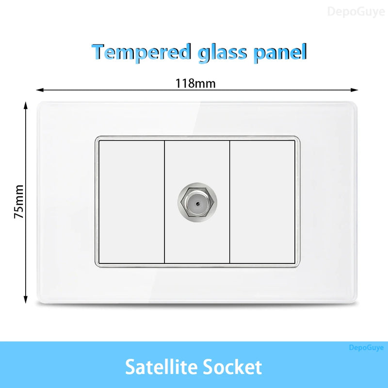 White Tempered Glass Italy USB Type C Smart Fast Charging Wall Socket Plugs Schuko Light Switch Panel Chile TV Sat Computer CAT6