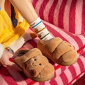 Cute Cartoon Fluffy Slippers For Women Men Winter House Shoes Furry Croissant Bread Style Anti-slip Couples Home Cotton Slides
