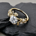 Lnngy Round Cut 8mm Moissanite Engagement Ring for Women 14K Gold Filled Leaf Design Twist Shank Rings Exquisite Jewelry Gift