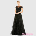 Customized Black Lace Appliques Prom Dress Long Sleeves | SAMAG
