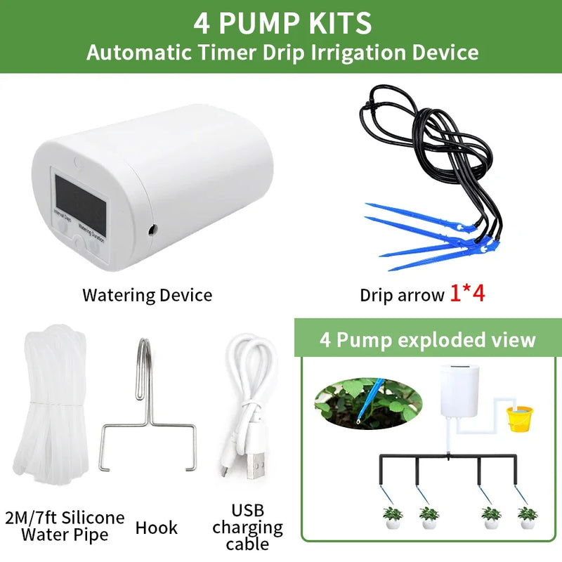 Automatic Plant Flower Watering Pump Home Sprinkler Drip Irrigation Device 2/4/8/16 Heads Pump Timer System Kit Garden Tool