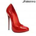 16cm Brown Patent PU Leather Pumps Sexy Style Sliop on Round Toe High Heels Ultimate Lacquered Heel Pumps Women's Daily Footwear
