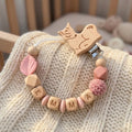 Personalized Name Pacifier Clip Silicone Wooden Dinosaur Baby Teether Holder BPA Free Custom Soother Chain Handmade Dummy Clip