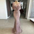 Vintage Lace Pink Evening Dress Women's V-neck Cap | SAMAG