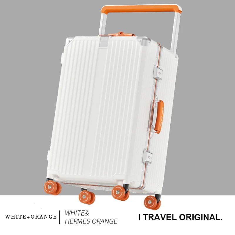 BunnyFly Suitcase Wide Handle Travel Suitcase Men 20 24  Carry-On Luggage Women PC Aluminum Frame Trolley Case