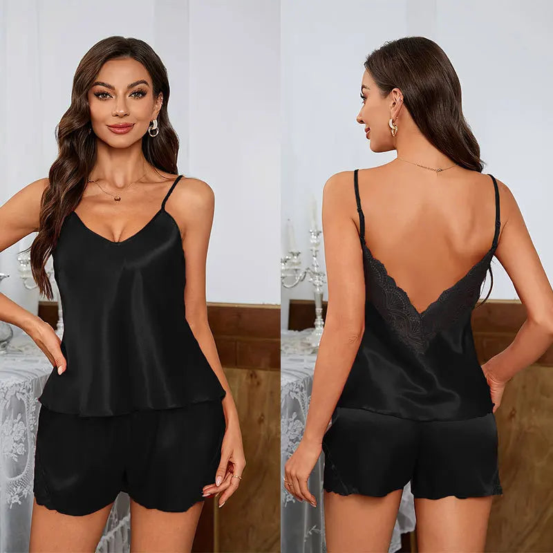 Sexy Backless Deep V Lace Luxury Summer Sleepwear Set | SAMAG