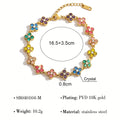 Stainless Steel Colorful Cubic Zirconia Flower Cover Bracelet Adjustable Four - Leaf Clover CZ Stone - Visuel 5 | SAMAG