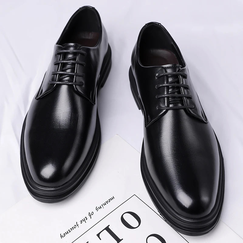 Men's Business Shoes Premium Cowhide Upper Lightweight Breathable Design with Rubber Sole for Office Commute Formal Occasions