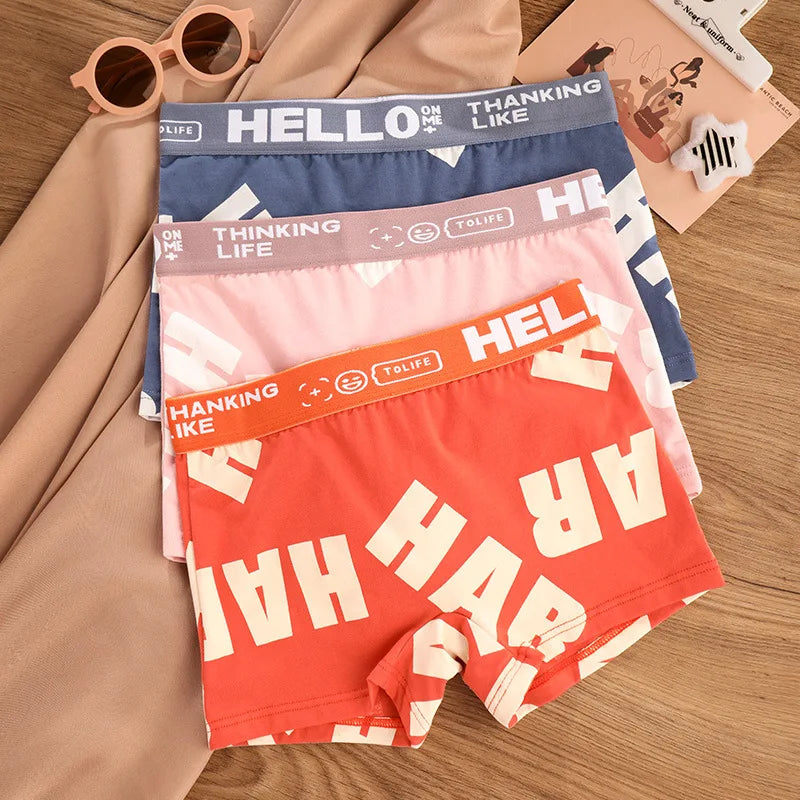 1-3pcs Women Cotton Panties Sports Boxer Underpants Ladies Breathable Letter Pants Mid-waist Beathable Cozy Boyshort Underwear