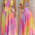 A Lace-Up Short Top with a Half-Length Skirt and a Geometric Pattern Women's Dress Set