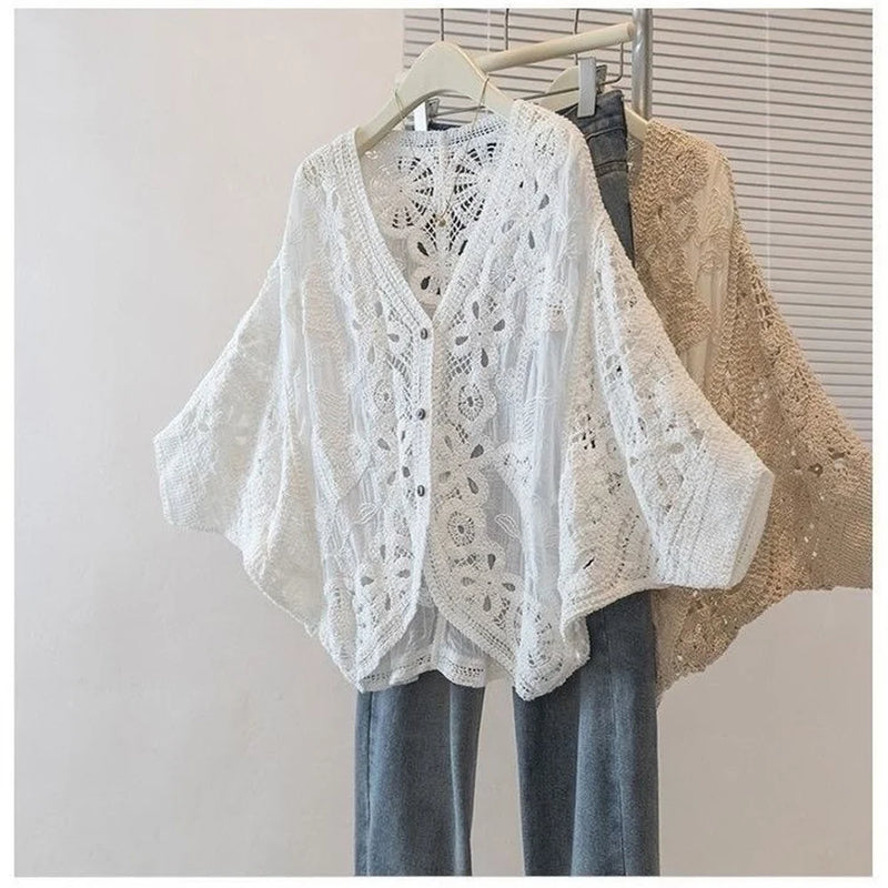 Fashion Hollow Out V - Neck Sun Protection Open Cardigan - View 3 | SAMAG