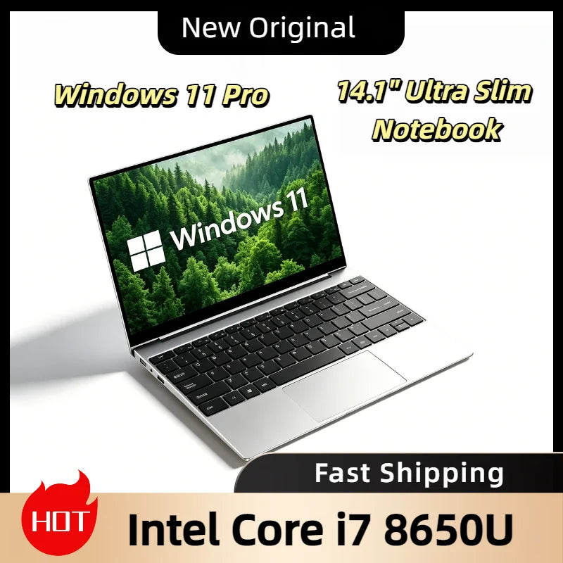 Windows 11 14.1 Inch Ultra Slim Laptop 32GB RAM 2TB SSD Intel Core i7 8650U 1920x1080 Gaming Computer Gamer Office PC