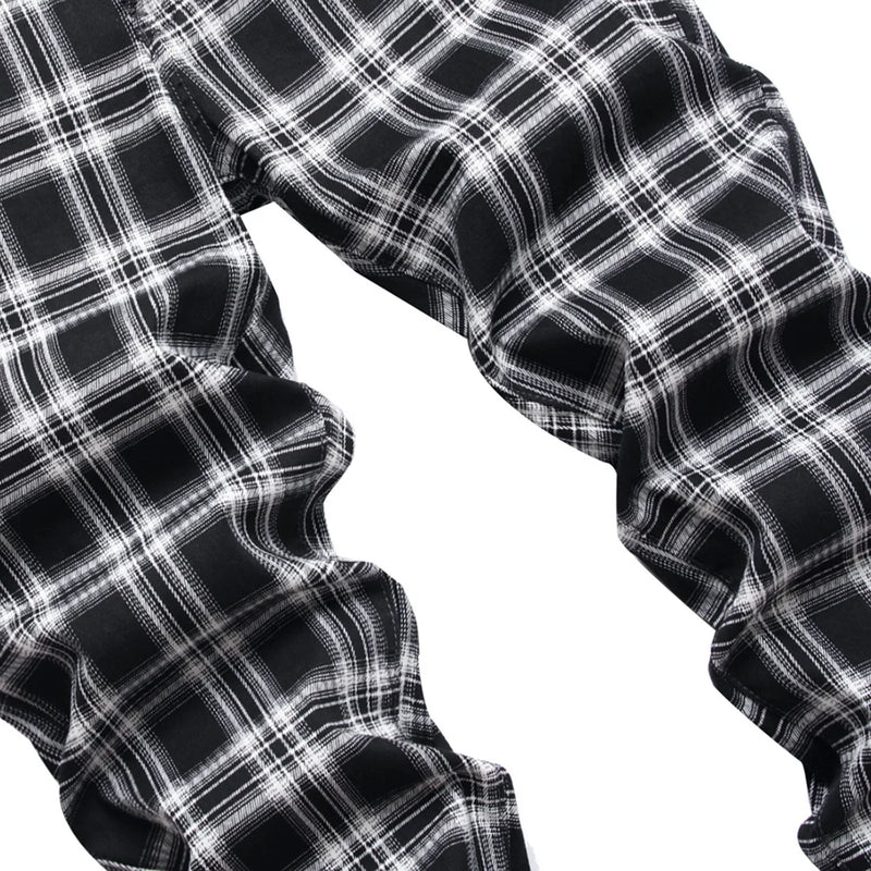 Men's Check Printed Jeans Fashion Black White Plaid | SAMAG