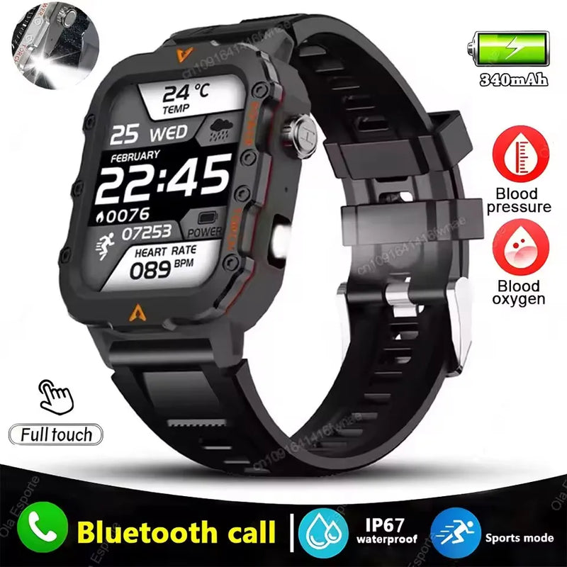 2026 New Military Smart Watch Men IP67 3ATM Outdoor Sports Fitness Tracker Blood Pressure Health Monitor BT Calls GPS Smartwatch