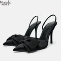 Spring 2026 Pointed Bow High Heels, Black Toe Sandals, Fashionable and Sexy Women's Shoes, Slim Heels