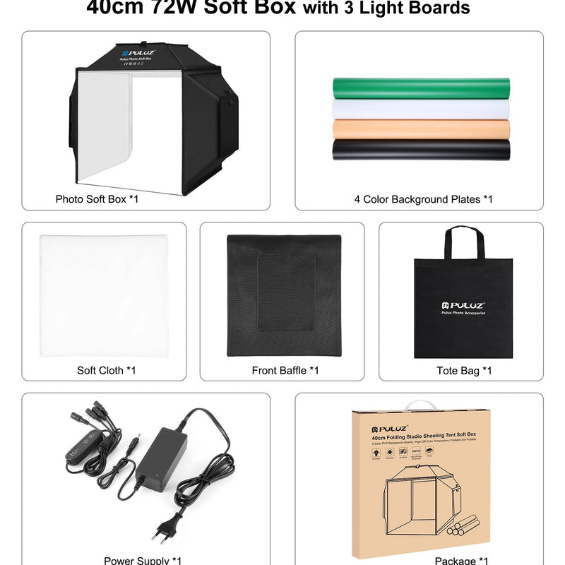 PULUZ Lightbox 80 60 50 40 30cm Photo LED Light Studio Kits 6 12 Color Backgrounds Tabletop Photography Soft Shooting Tent Box