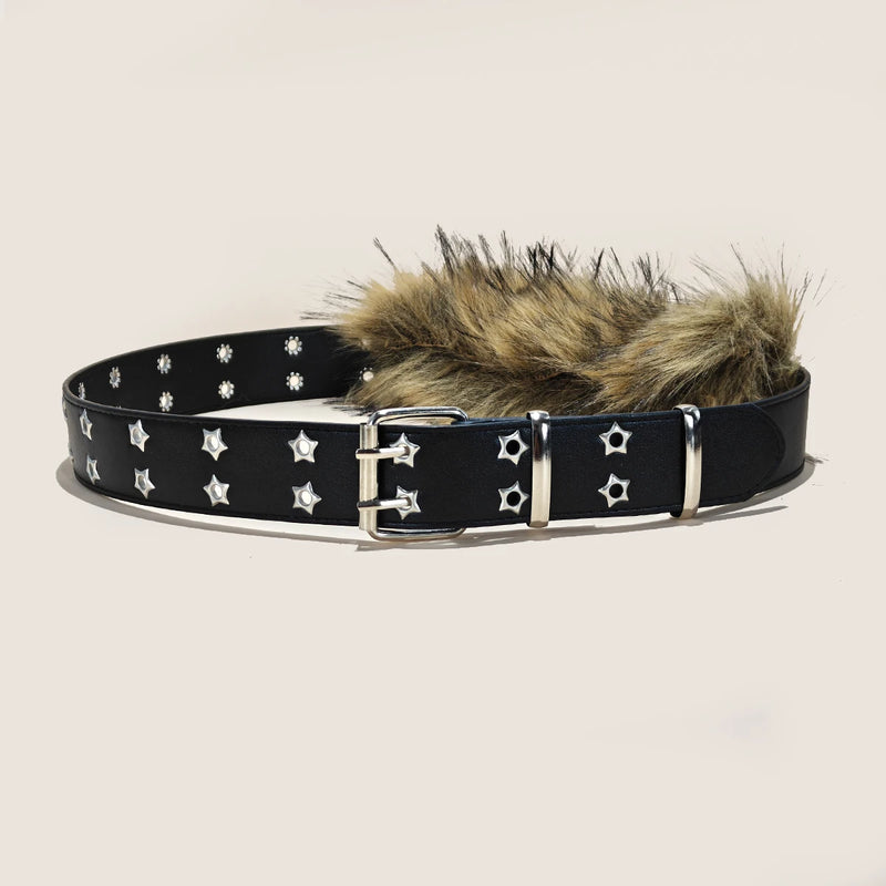 Luxury Designer fake Furry Y2k Belt Subculture Autumn Winter Retro Plush Waist Chain Imitation Fur Waist Seal Hot Girl Sexy Belt