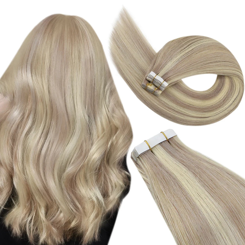 Ugeat Tape in Hair Extensions Human Hair Real Natural Brazilian Remy Hair Straight Seamless Skin Weft For Women Balayage 20P/40P