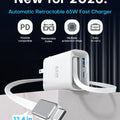 65W GaN Wall Charger with Retractable USB-C Cable, Dual-Port PD 3.0 & QC 4+ / 4.0 Fast Charging for iPhone, Galaxy, Pixel, iPad, Tablets, Nintendo Switch, AirPods